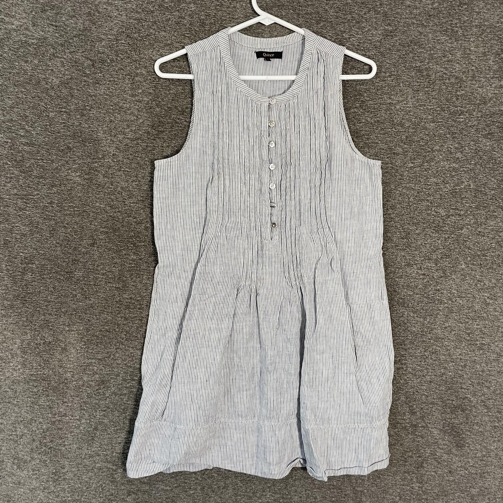 Quince Dress Womens Small Blue Stripe Sleeveless Shift Knee Length Button Linen